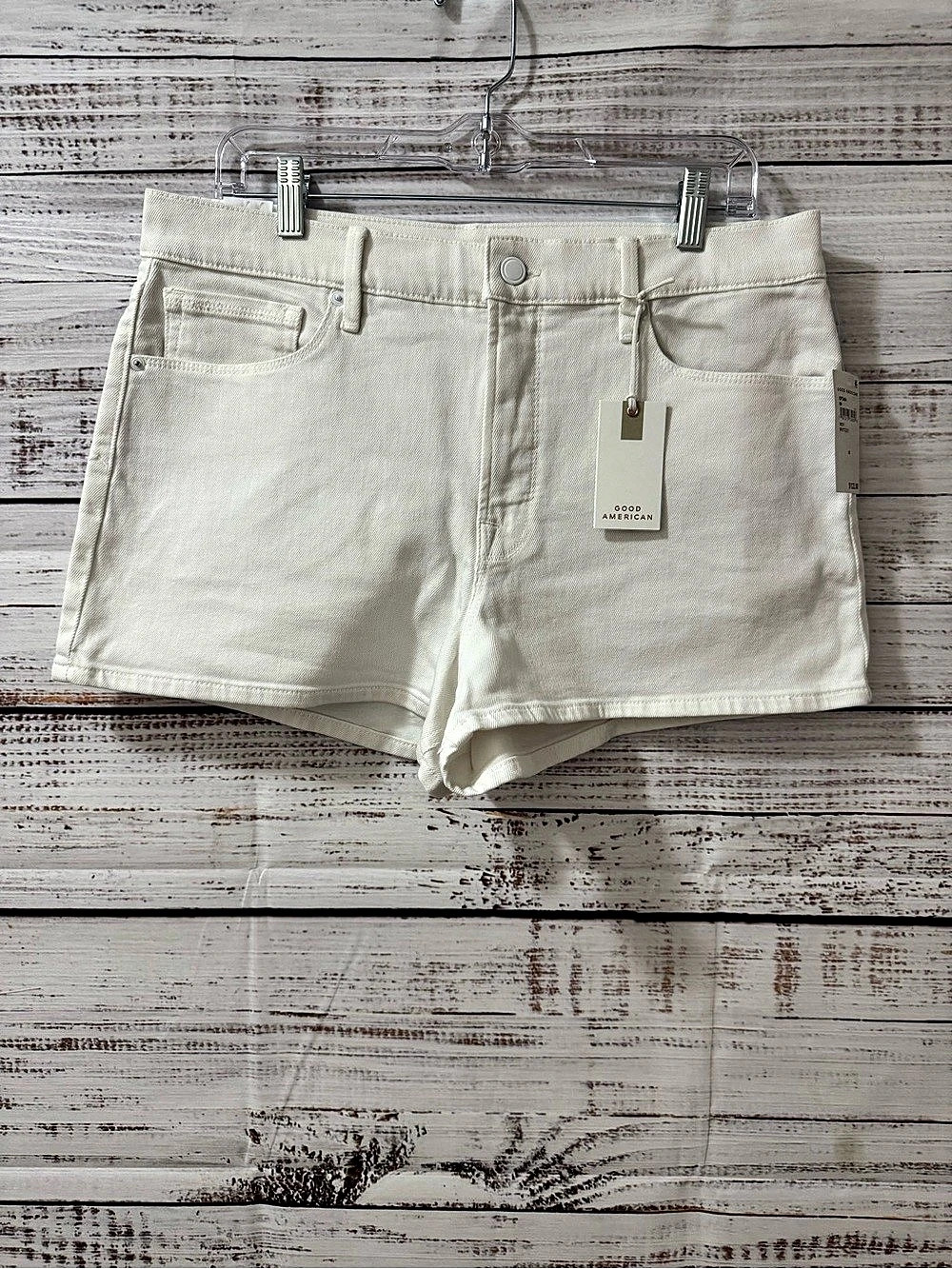 Good American Good 90s Short High Waist Shorts in White Size 10